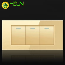 US Tempered Glass Champagne 118 Type Switch Socket 1/2/3/4/5/6/7/8 Gang 2 Way Real Glass Panel LED Guide Light Mounting Box
