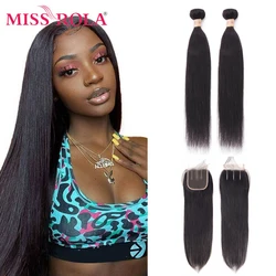 Miss Rola Brazilian Hair Weaving With 4x4 Lace Closure 100% Human Hair Remy Straight Hair Extensions With Closure Pre Plucked