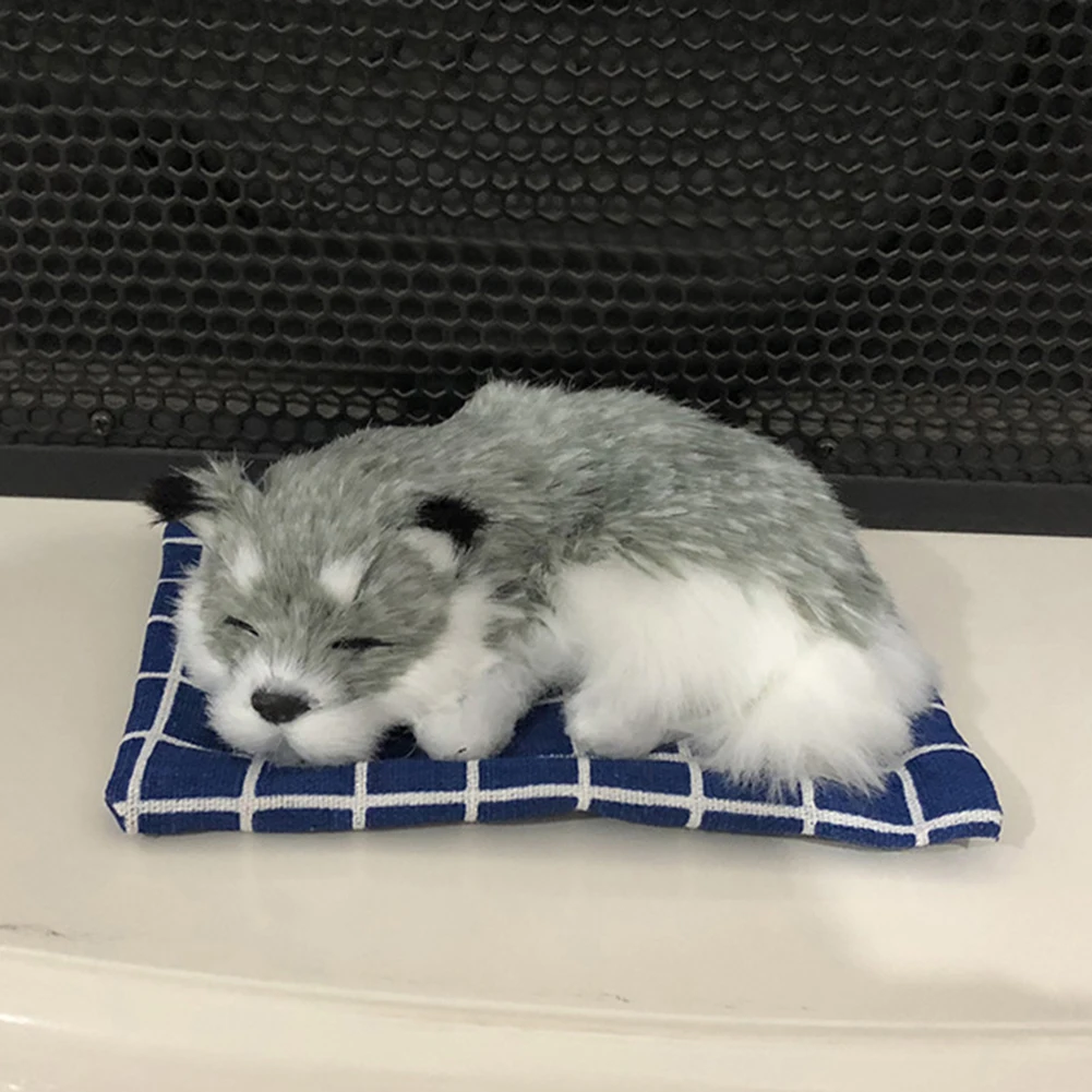 Cute Car Auto Simulation Sound Sleeping Plush Puppy Dog Decoration with Mat