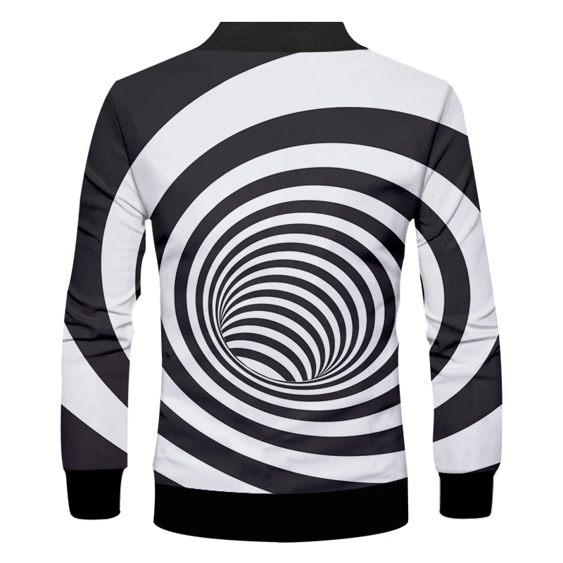 funny 3D Print Black white double vortex Jacket Sweatshirt Men Black white stripes Zipper Jacket Men Casual Plus Size S-7XL Coat