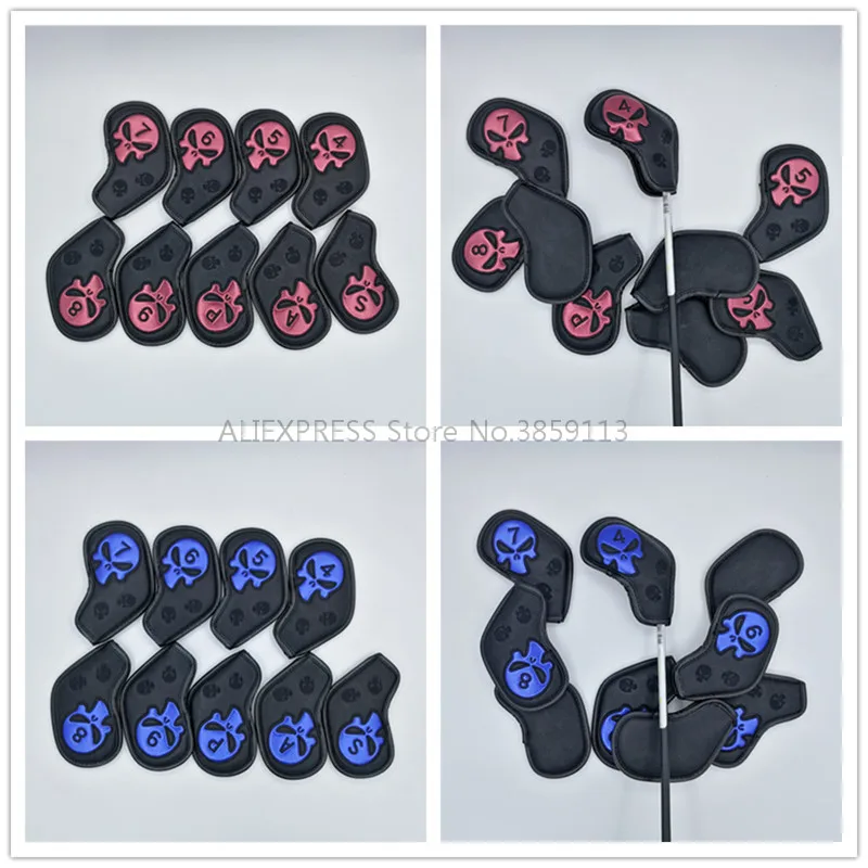 New 9pcs/lot Skull Golf Iron Head Covers Individuality PU Golf Irons Set Covers#4-9PAS 2 Colors For Man Women