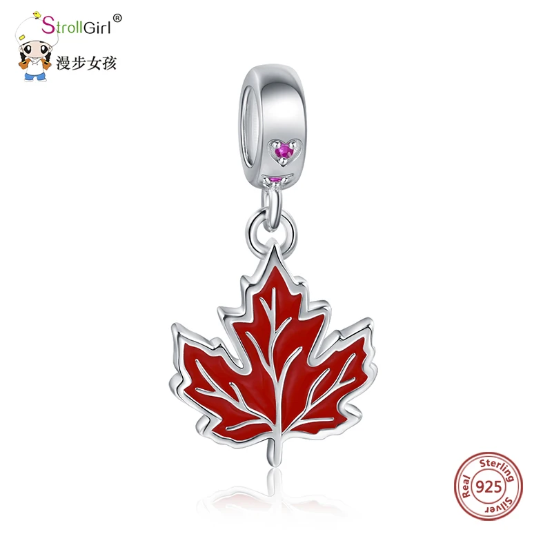 

StrollGirl Sterling Silver 925 Red Enamel Maple Leaf Charms Suitable For DIY Original Bracelet Women For Graduation Gift