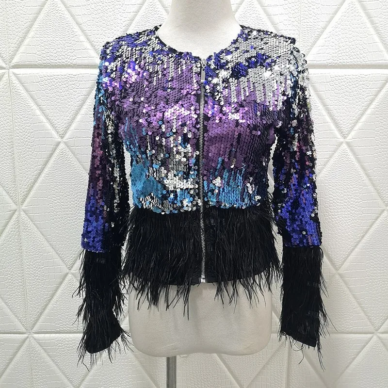 As Picture coat Лоскутное пальто с кисточками в виде мохнатых Для женщин с длинными рукавами куртки с пайетками Топы Женский осень; Модное Элегантное детское платье, новая одежда - Цвет: As Picture coat