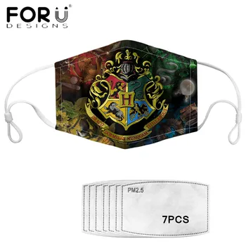 

FORUDESIGNS New Fashion Face Masks Hogwarts Gryffindor Slytherin Printed Cool Style 7pcs PM 2.5 Filter Nose Mouth Cover Mascara