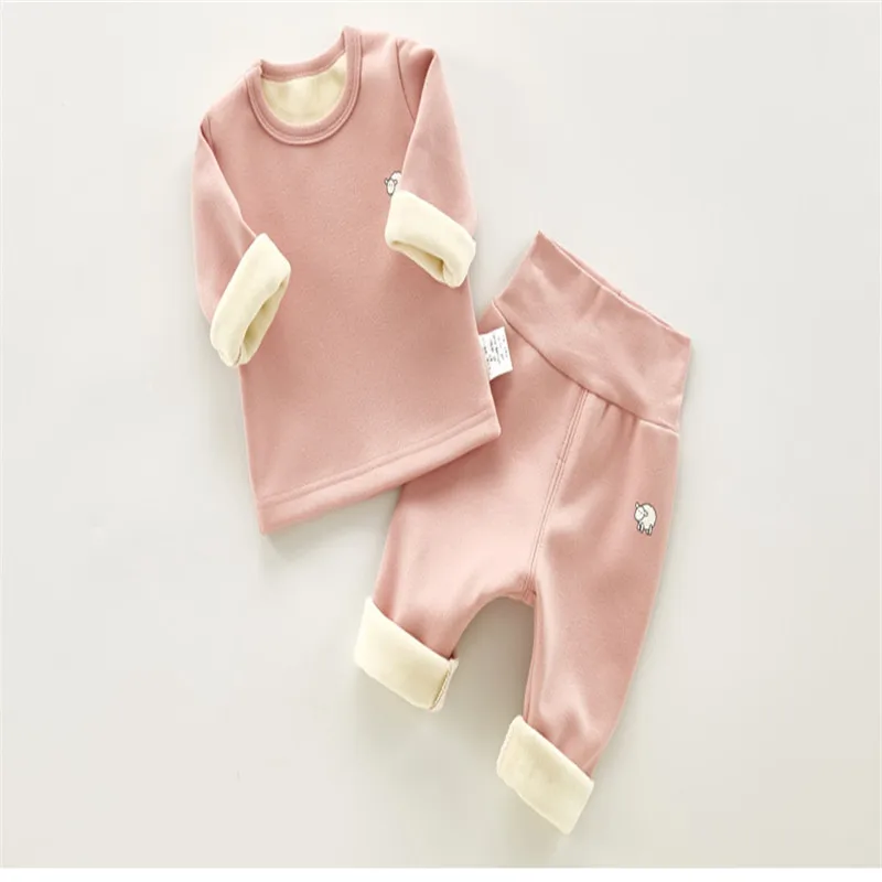 Пижамы для малышей; пижамный комплект для девочек; хлопковые пижамы для малышей; зимняя Флисовая теплая одежда для сна для маленьких мальчиков; пижамы для младенцев; пижамы - Цвет: Розовый