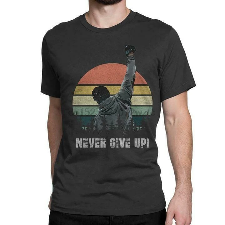 Rocky Balboa Never Give Up винтажная Мужская черная футболка хлопок S-6XL поставщик США |