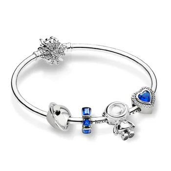 

100% 925 Sterling Silver ZT0213 Blue Star Winter Bracelet Set Planet of Love Charm Astronaut Night Free Shipping