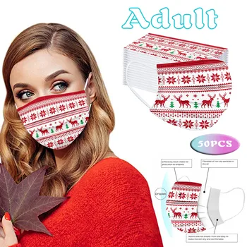 

50PC Adult'S Christmas Printed Mask Disposable Protective Face Masks Protective Dustproof Health Care breathable mascarillas