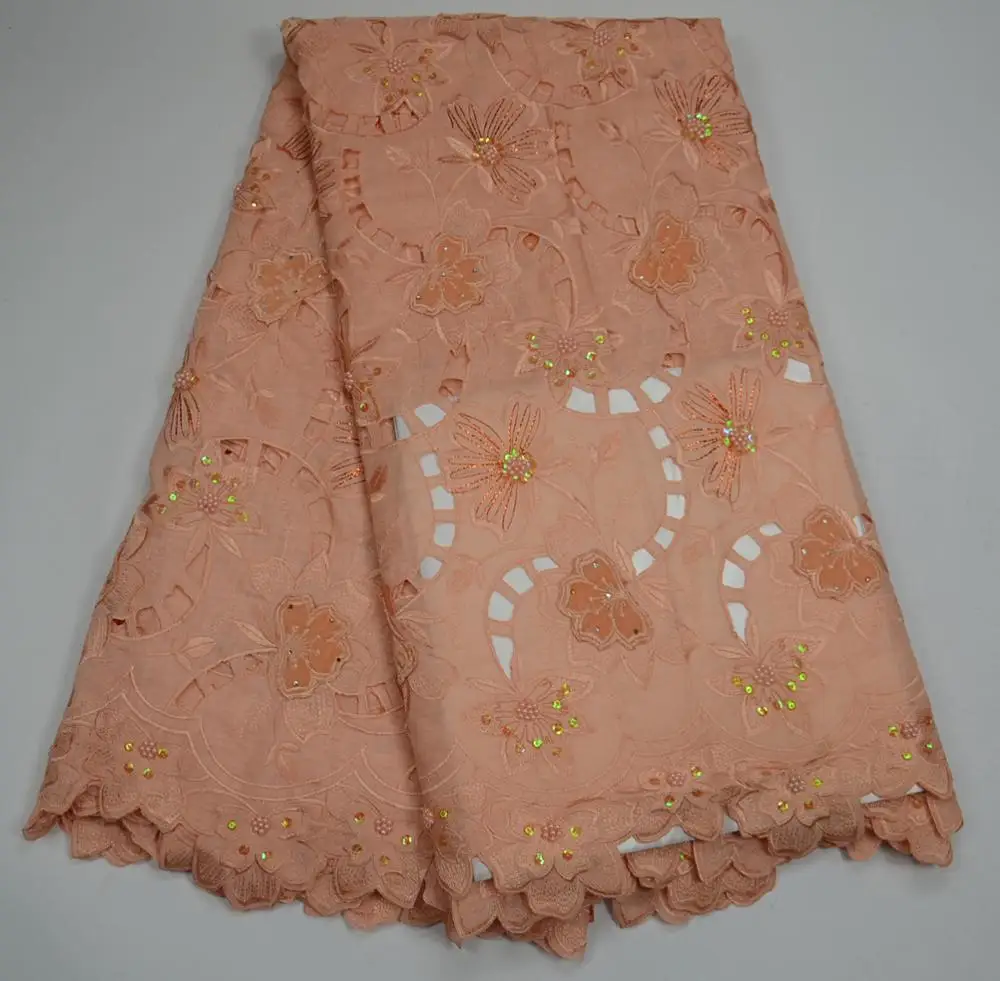 (5yards/pc) High quality handcut Swiss voile lace peach African cotton fabric with beads and sequins for party dress CLP227 | Дом и сад