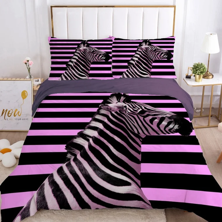 

Double Comforter Bedding Sets 3D HD Duvet Cover Set Purple zebra Blanket/quilt Cover and Pillowcase Polyester Cotton Bed set