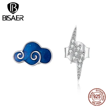 

BISAER 2020 Earrings 925 Sterling Silver Luminous Cloud&Lightning Stud Earrings for Women Fashion Women Jewelry Brincos HVE429