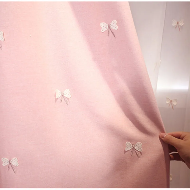 Розовая вышивка бабочка плавающий тюль для спальни Роскошный Розовый изоляционный затемненный панельный шторы для гостиной MY070-40 - Цвет: Curtain Cloth