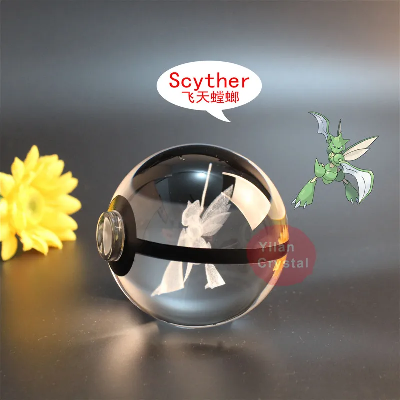 Аниме Покемон Poke Ball 3D лазерная гравировка Scyther хрустальный шар светодиодный