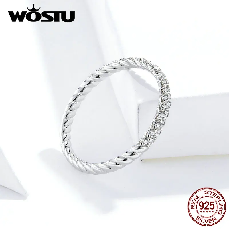 WOSTU Настоящее 925 пробы, серебряные Простые Кольца для женщин, горячая Распродажа, сверкающие циркониевые кольца, модные ювелирные изделия DXR624