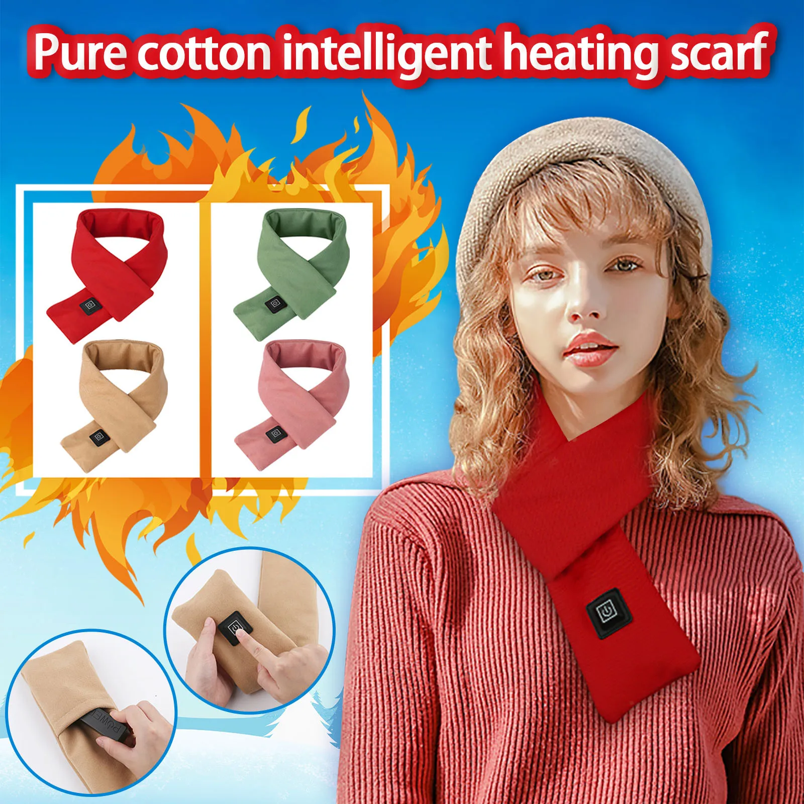 

1PC Pure Cotton Smart Heating Scarf For Women Student Korean style USB Warm Cervical Collar апка женская аѬ еплй Bandana