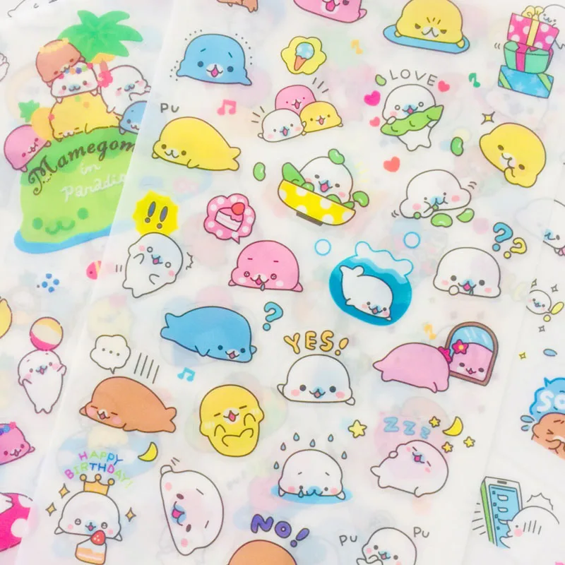 6 листов Kawaii милые морские льва выдры клейкие наклейки для ноутбука декоративные