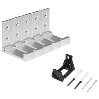 

1 set Black Adjustable Door Wall Guide Floor Guide Clip with Screws & 5Pcs Foldable Wall Hook, Aluminum (Silver)