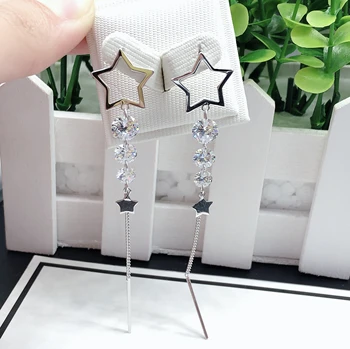 

Earrings For Women Silver 925 Stars Link With Zircon Crystal Bling Trendy Delicate Jewelry For Women Best Friend Gift