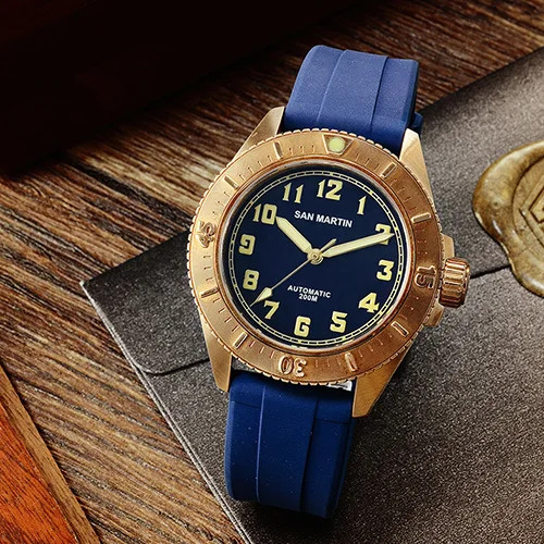 Blue has logo San Martin новые модные часы модные Cusn8 Бронзовый Дайвинг механические часы 200 Водонепроницаемость C3 Супер светящийся сапфир стекло - Цвет: Blue has logo