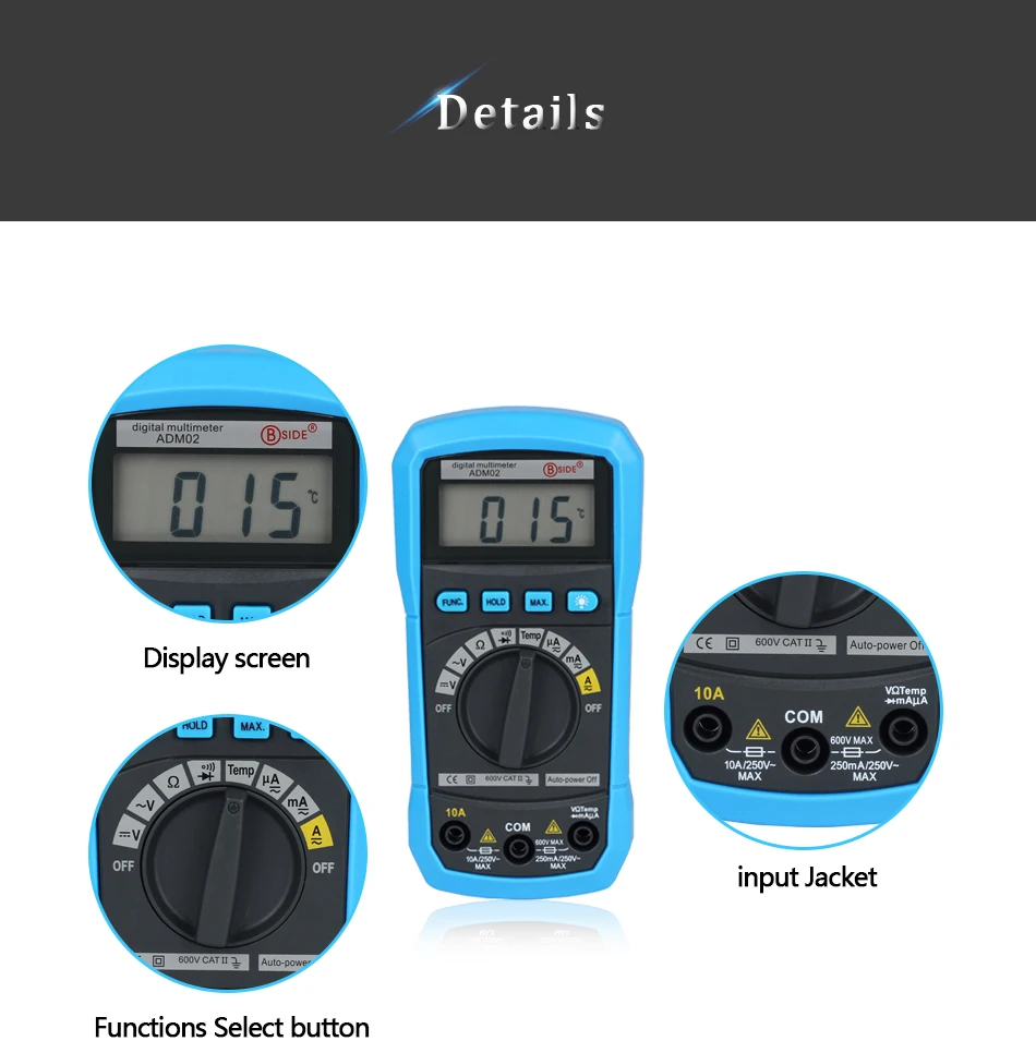 BSIDE Цифровой мультиметр ADM01 ADM02 Многофункциональный AC/DC Напряжение Ток температура Сопротивление Емкость Тестер