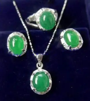 

NEW Natural Green jade Earrings Pendant Ring Set