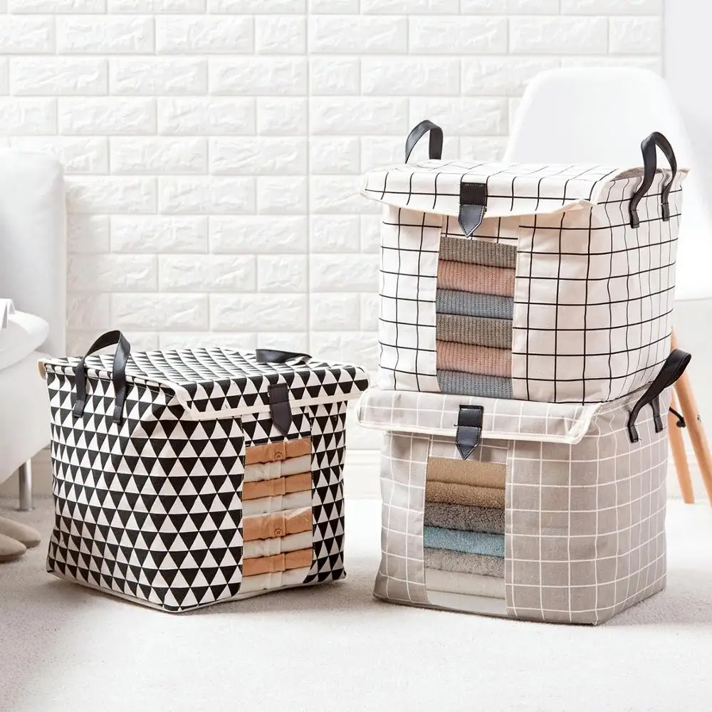 

32L Large Cotton Linen Folding Quilt Storage Bag Underwear Storage Box Wardrobe Clothes Organizer With Visible Window 34x31x31CM