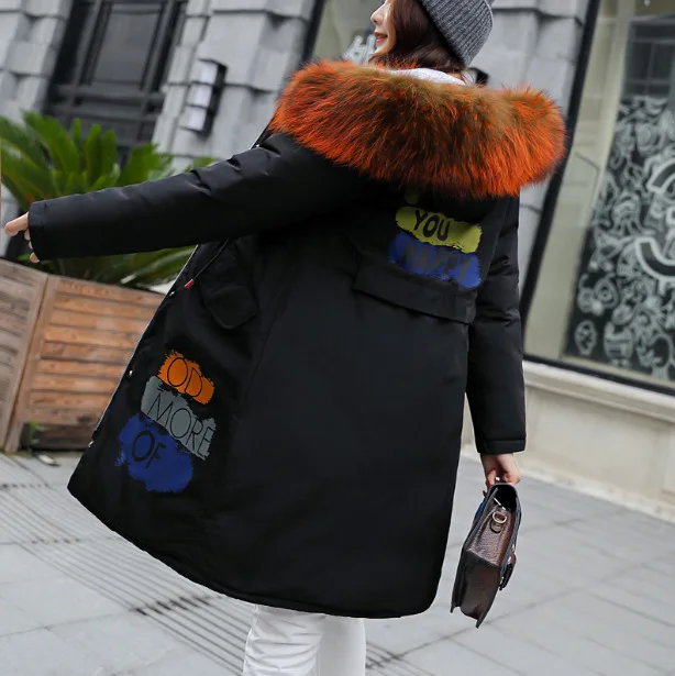 

Thick Warm Hooded Large Fur Collar down Jacket Cotton-padded Clothes Women's Slim Fit Students Cotton-padded Jacket 2018 Winter