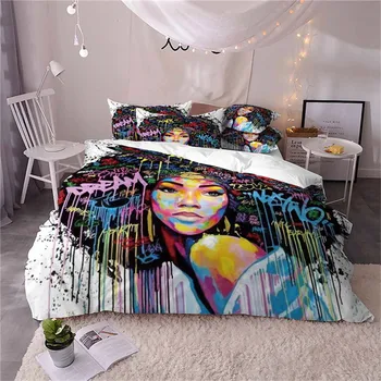 

HELENGILI 3D Bedding Set African Girl Print Duvet Cover Set Bedcloth with Pillowcase Bed Set Home Textiles #FZNH02