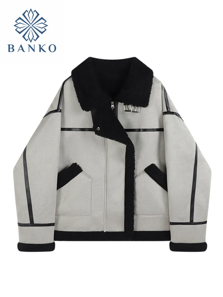 Женская куртка с длинным рукавом свободная теплая зимняя утепленная из овечьей