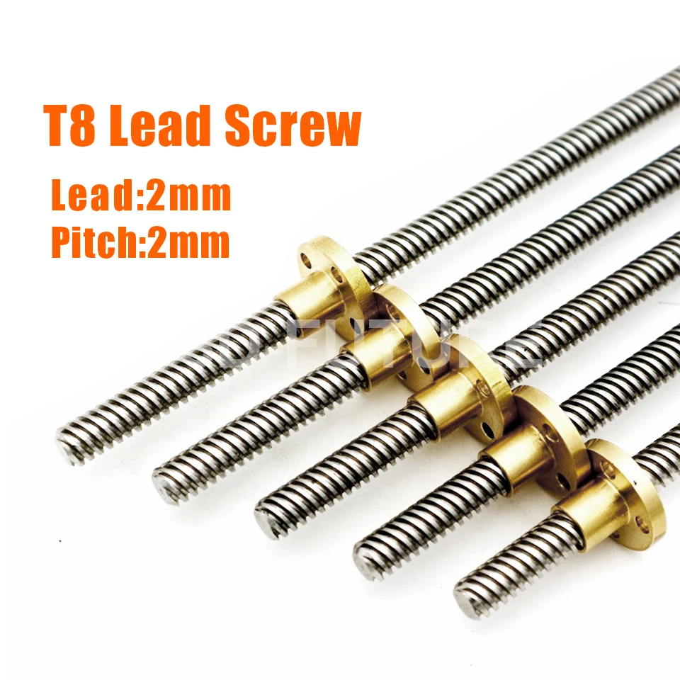 

3D Printer T8 Lead Screw OD 8mm Pitch 2mm Lead 2mm 200mm 250mm 300mm 350mm 400mm 450mm 500mm With Nut For Reprap