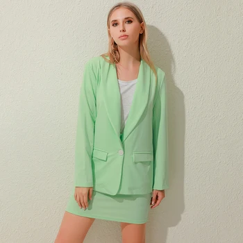 

Fashion Office Ladies Suit Set Women Two Piece Set Solid Color Single Breasted Blazer With High Waist Chic Mini Skirt