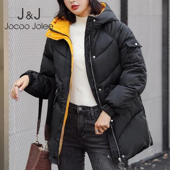 

Jocoo Jolee 2019 Winter Women Coat Thick Down Cotton Padded Hooded Jacket Casual Korean Long Parka Plus Size 4XL Overcoat