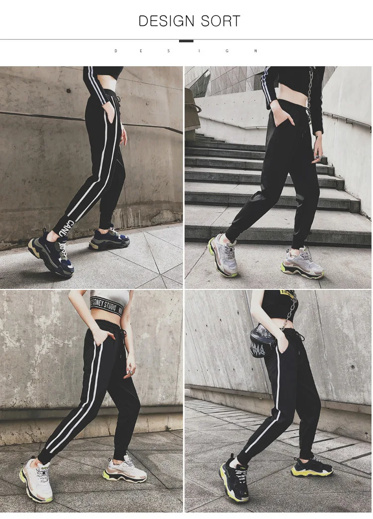 BIVIGAOS New INS Trendy Fashion White Stripe Sports Pants Joggers Women Sweatpants Spring Autumn Slimming Casual Harem Pants