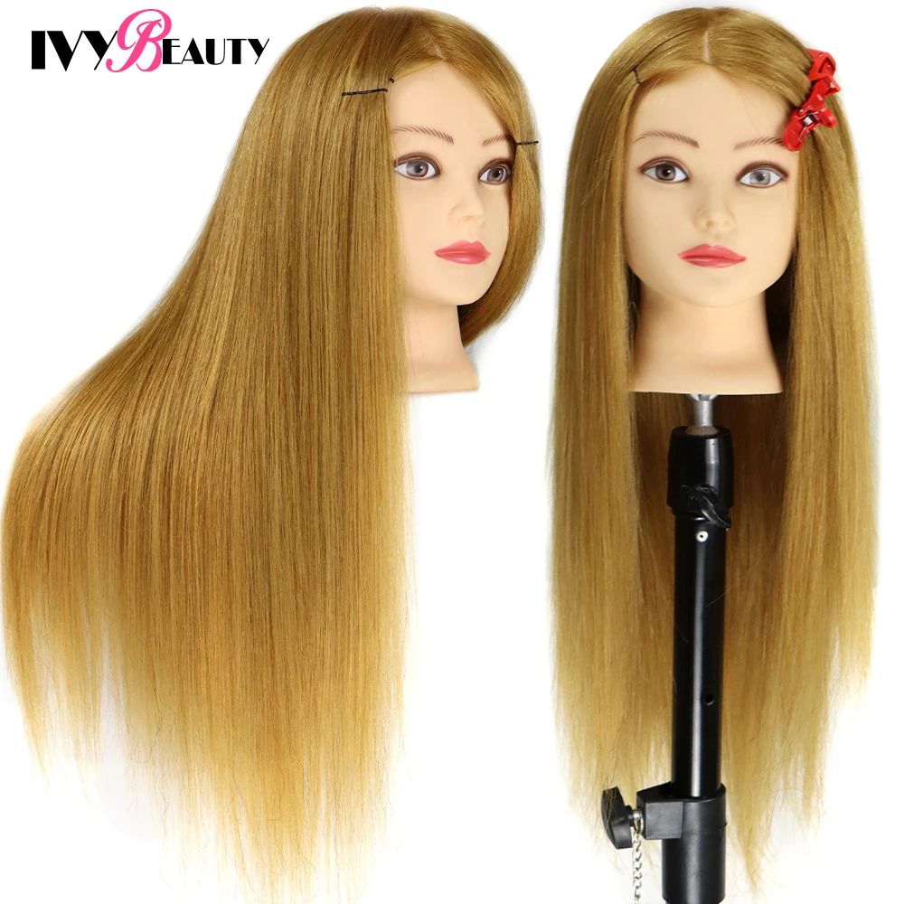 Female Mannequin Training Head And Stand For Hairdressers Hairstyles 85% Human Hair Training Head For Braid Hairdressing Head