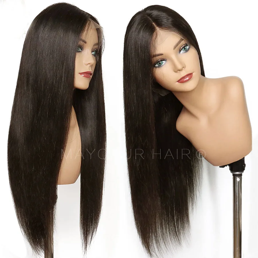 Maycaur Brown Long Straight Synthetic Lace Front Wigs For Black Women Gluless Wig with Natural Hairline (1)