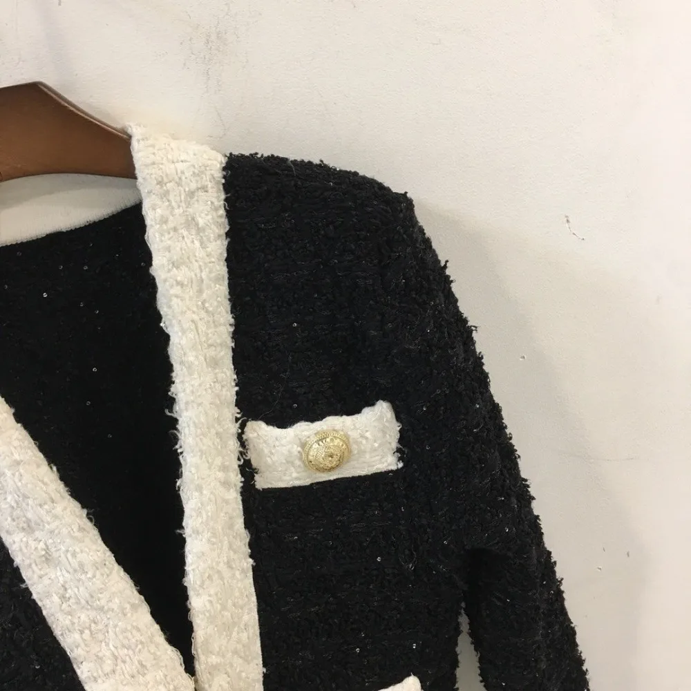 2019FW winner Новая Женская Лоскутная твидовая куртка пальто женская короткая верхняя одежда пальто ddxgz2