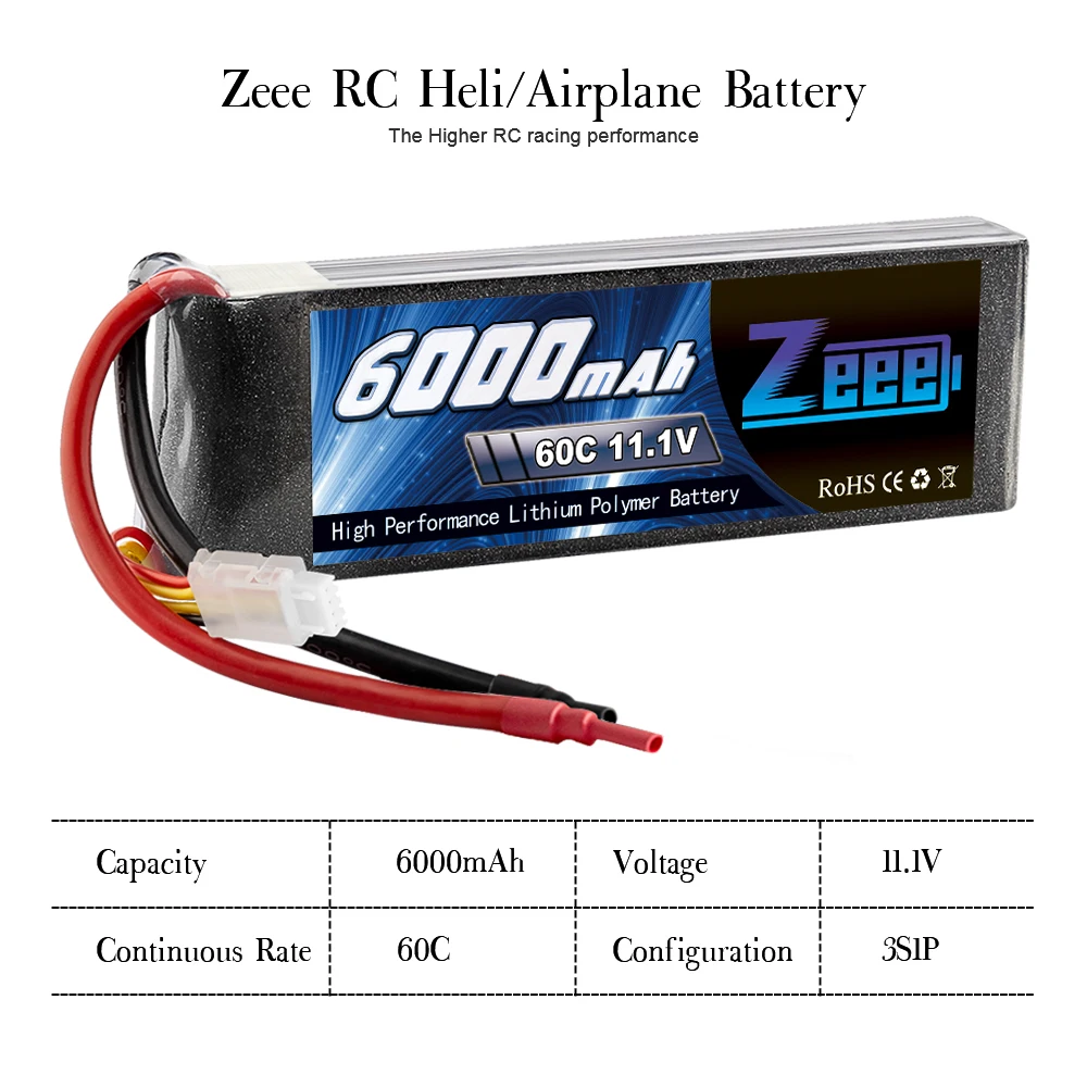 Zeee 11,1 V Lipo аккумулятор RC Car 6000mAh 3S Lipo аккумулятор Перезаряжаемый Дрон FPV 60C с штекером Deans XT60 для грузовика Heli