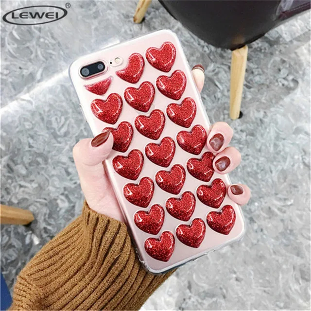 Red Новая мода Bling блеск сердце клей силиконовый корпус чехол для iPhone 7 8 XR XS Max 6 6s плюс задняя крышка 3D любит блестки мягкий чехол - Цвет: Red