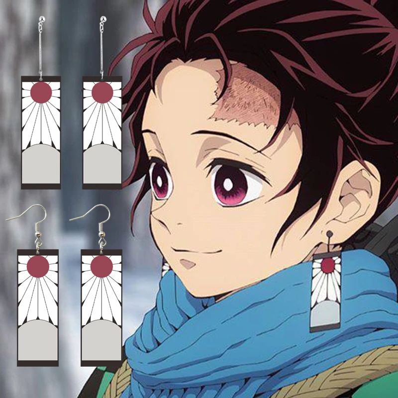 Anime Demon Slayer Style Earrings Tanjiro Kamado Hanafuda Cosplay Acrylic Earrings With