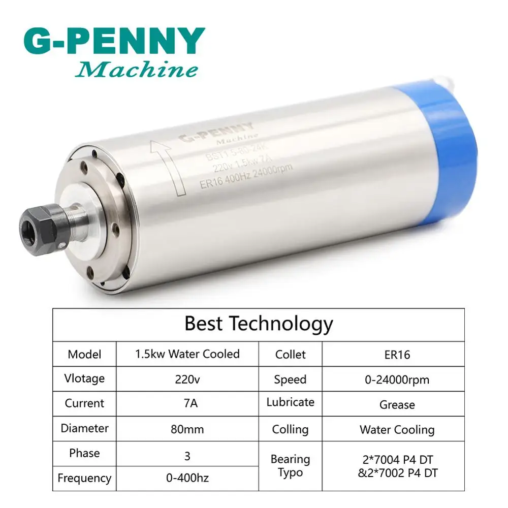 G PENNY 220 кВт ER16 Удлинительный электродвигатель шпинделя с водяным охлаждением 400 В