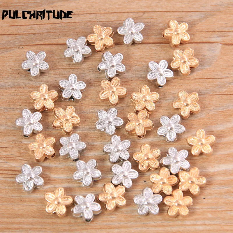 

PULCHRITUDE 30pcs 8*9mm Two Color Small Flower Bead Spacer Bead Charms For Diy Beaded Bracelets Jewelry Handmade Making
