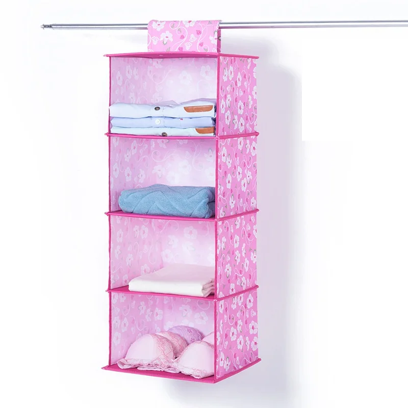 Rose 4 Layer Органайзер для шкафа, подвесная сумка с мешочком, нижнее белье, для хранения бюстгальтеров, домашний Карманный ящик - Цвет: Rose 4 Layer