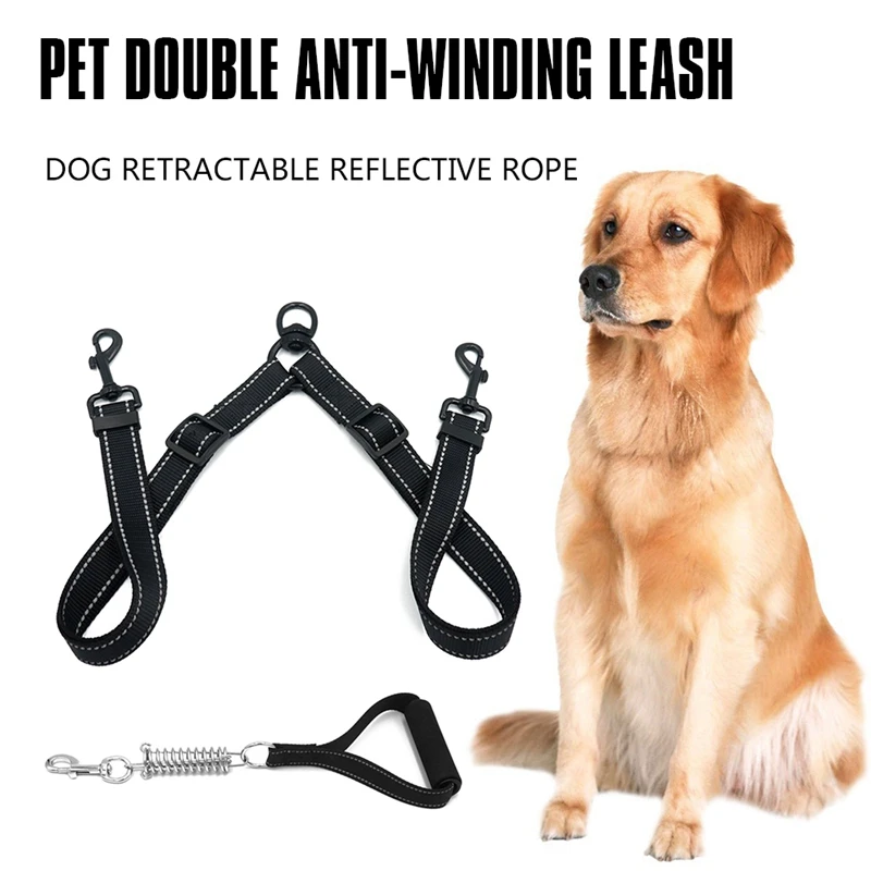Nylon Dog Leash Coupler No Tangle Double Dog Dual Adjustable Splitter
