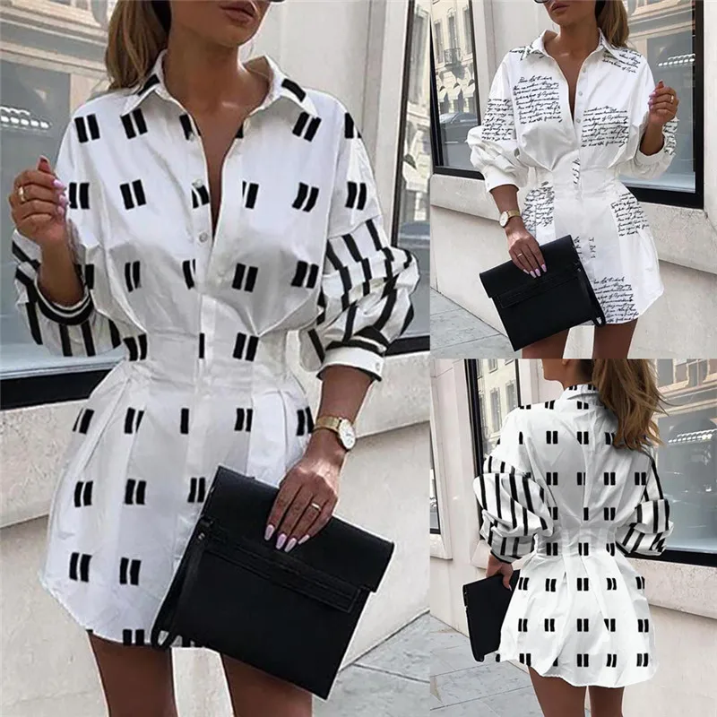 

Women V-neck Long Sleeve Dress Oversize Tops Shirt A-Line High Waist Casual Mini Women Dress