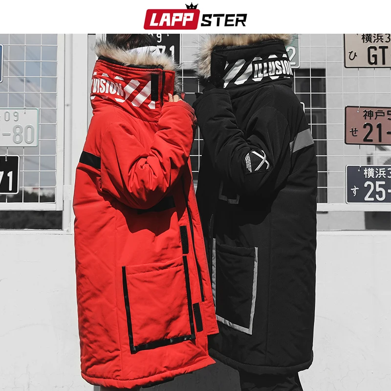 LAPPSTER уличная зимняя парка мужские s японские толстые длинное пальто ветровка Хип Хоп модные теплые куртки с капюшоном