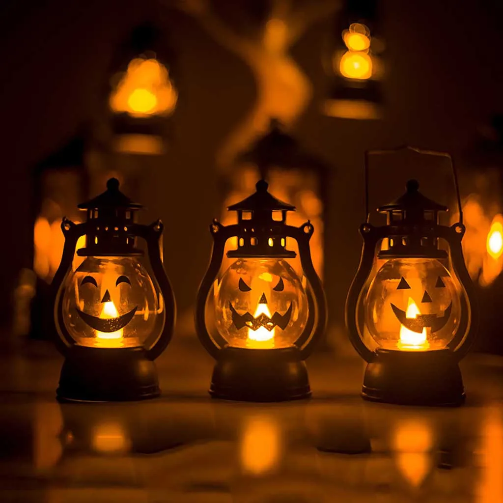 Подвесной фонарь с пламенем, декоративный светильник, винтажные, вечерние, с замком, на Хэллоуин, тыква, Хэллоуин, Ночной светильник, Декор для дома, комнаты, Красочный светодиодный