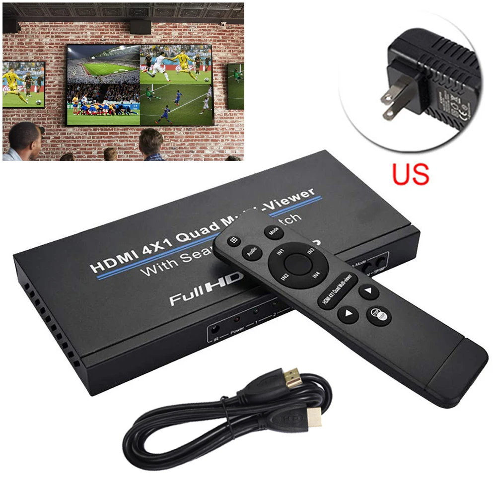 US Plug 4x1 Quad HDMI мультипросмотрщик полный 1080p переключатель бесшовный мультипросмотрщик переключатель ИК-экран сплиттер конвертер 5 режимов для ПК/STB/DVD - Цвет: US Plug