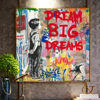 

Graffiti Art Banksy Pop Street Art Little Boy Dream Posters and Prints Animals Canvas Painting Wall Art Pictures for Home Decor