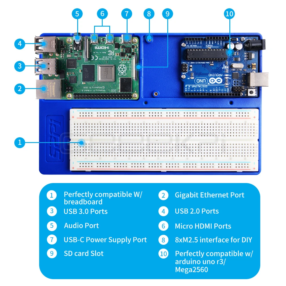Holder Breadboard Kit w/ 830 points for Raspberry Pi & Arduino Uno R3, Mega  2560