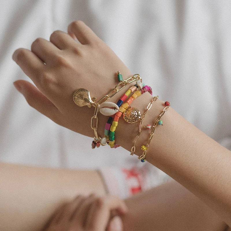 Fever& Free Богемия натуральная оболочка браслет в форме раковины каури Женские аксессуары ручной работы Miyuki ювелирные браслеты и браслеты Набор для дам подарки